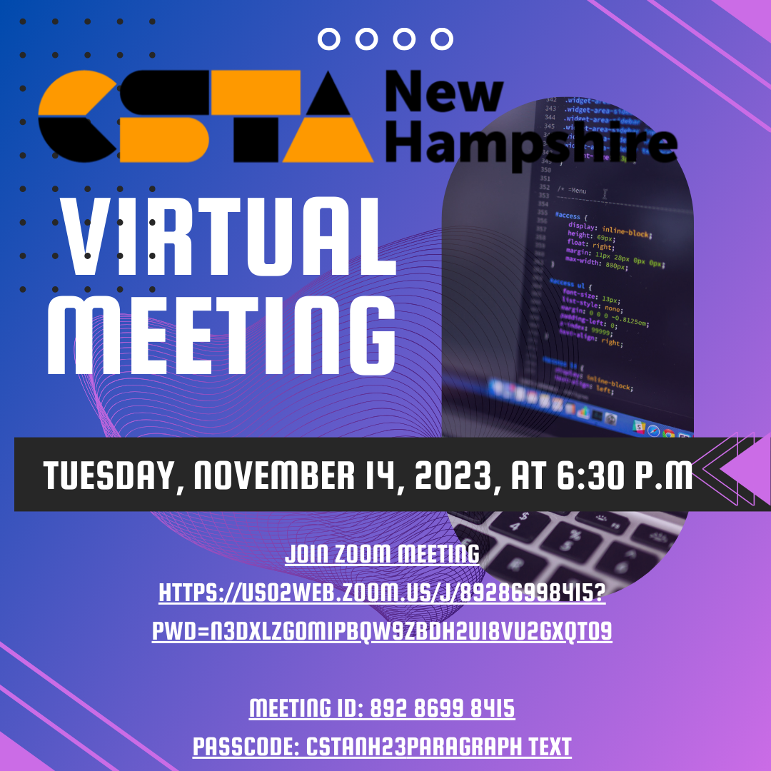 CSTANH Virtual Meeting November 14, 2023 6:30pm on Zoom